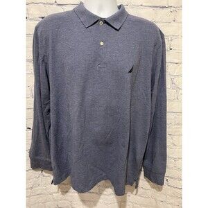 Nautica Mens Long Sleeve Classic Fit Logo Blue Polo Shirt Size XL